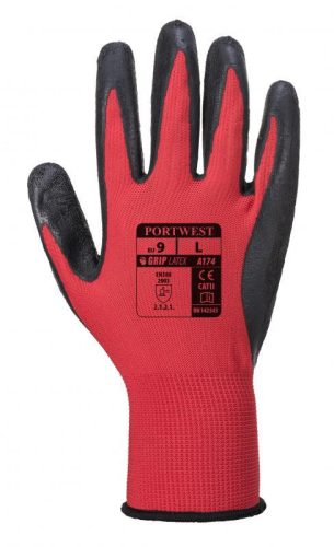 PORTWEST FLEX GRIP Latex Glove-Piros-Fekete A174 XL 10-es